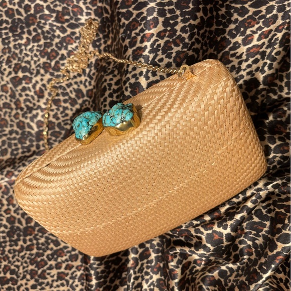 Kayu Jen Straw Turquoise Clutch Purse - Picture 1 of 16